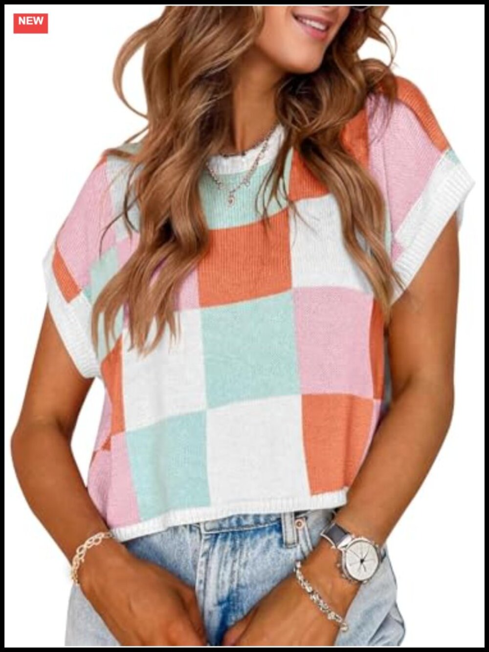 Cozy Knit Crop Pullover Sweater Cap Sleeves Crew Neck